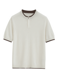 Velmior Cavelle Marina Button T-Shirt in cream cotton knit with brown contrast trim and short sleeves