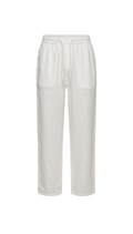Velmior Cavelle relaxed fit white linen pants with an elasticated drawstring waist and side pockets.