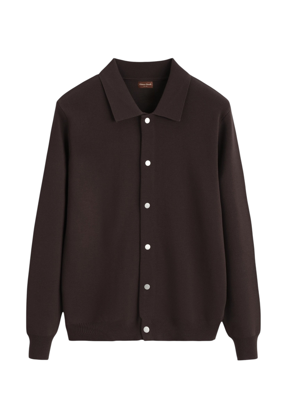 Velmior Cavelle dark brown long-sleeve shirt with a classic collar and contrasting silver snap buttons