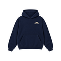 Velmior Cavelle navy blue cotton blend hoodie with a small leopard logo embroidery and kangaroo pocket.