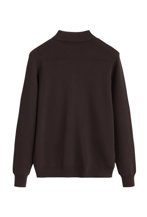 Velmior Cavelle dark brown long-sleeve shirt with a classic collar and ribbed texture, back view